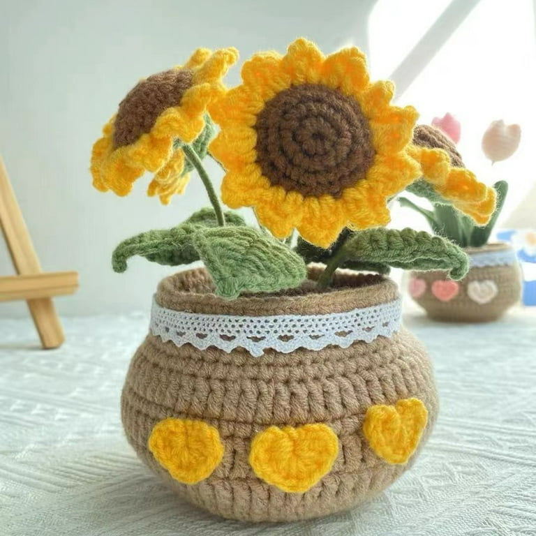 DIY Crochet Potted Flowers Kit Creative Elegant and Cute Various Flowers  Learn Crochet Skill for Improving Hands-on Ability