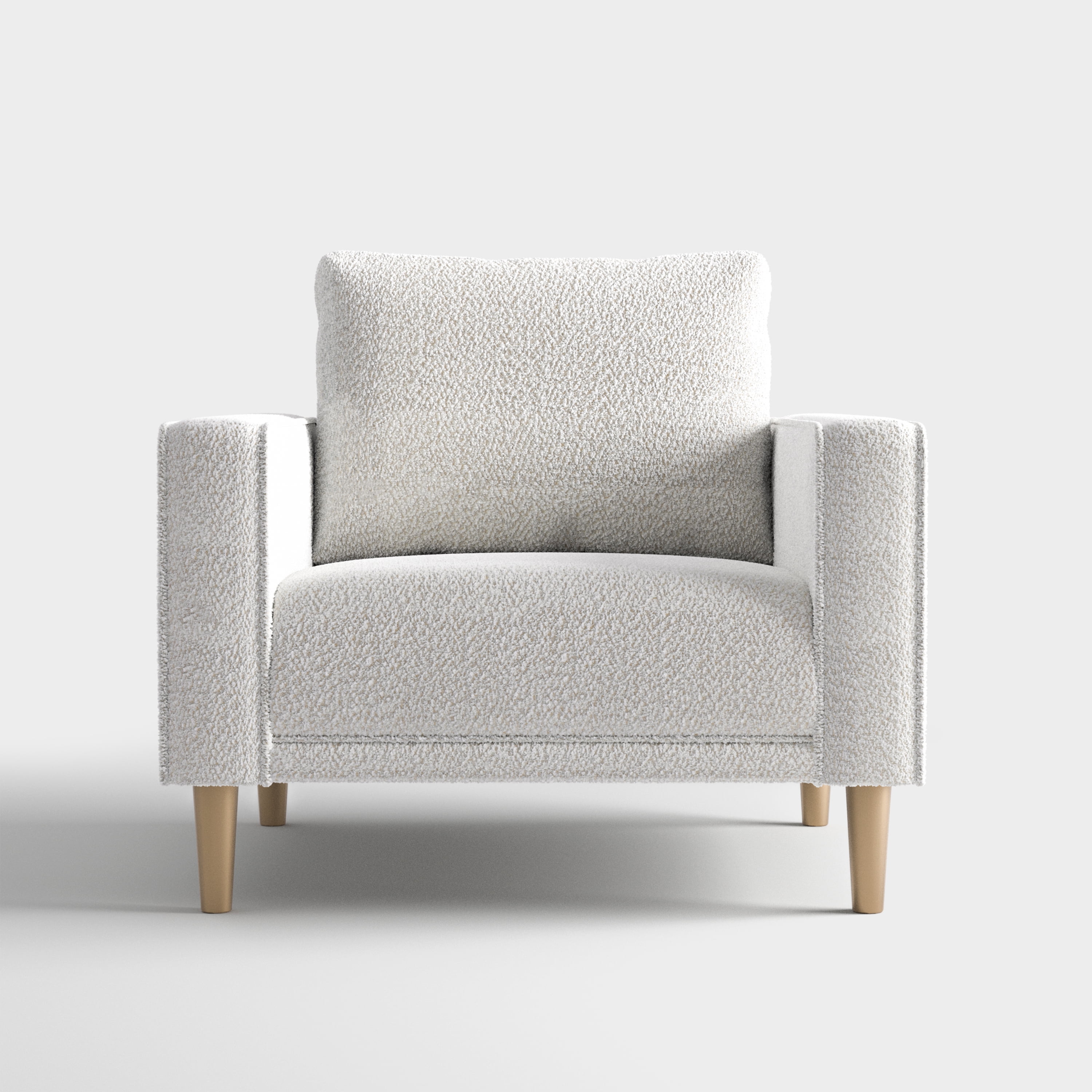 Furniture of America Doux Off White MCM Custom Boucle Upholstered Fabric Welt Trim Armchair Living Room Accent Chair
