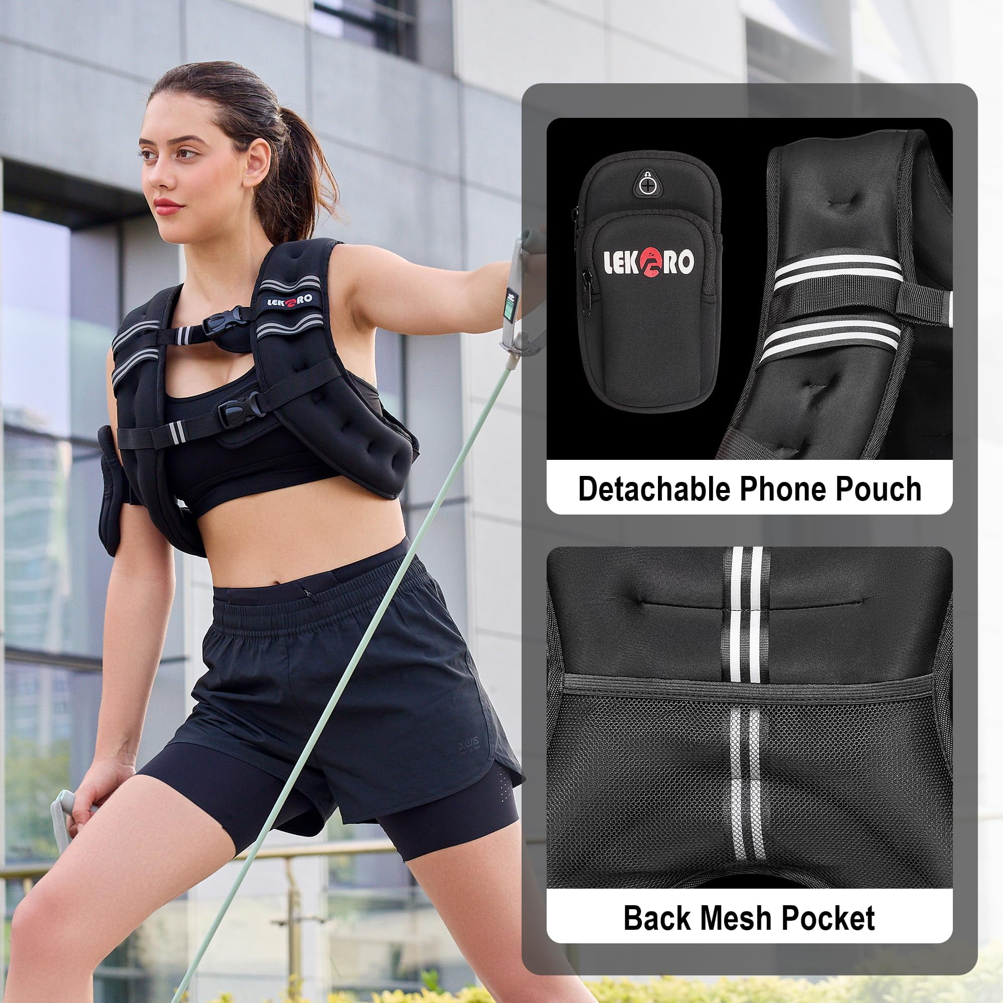 Weighted Vest for Men Women,  6LB 8LB 12LB 16LB 20LB 25LB 30LB Weights Vest with Adjustable Buckles & Reflective Stripes | Weight Vest for Walking Running Hiking Workout Gym training