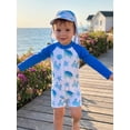 thumbnail image 5 of BemeyourBBs Toddler Baby Boy Shark One Piece Swimsuit with Sun Hat Infant Boys Bathing Suit Long Sleeve Rash Guard UPF 50+ Ocean Theme Print Zipper Swimwear Summer Pool Beachwear, 5 of 9