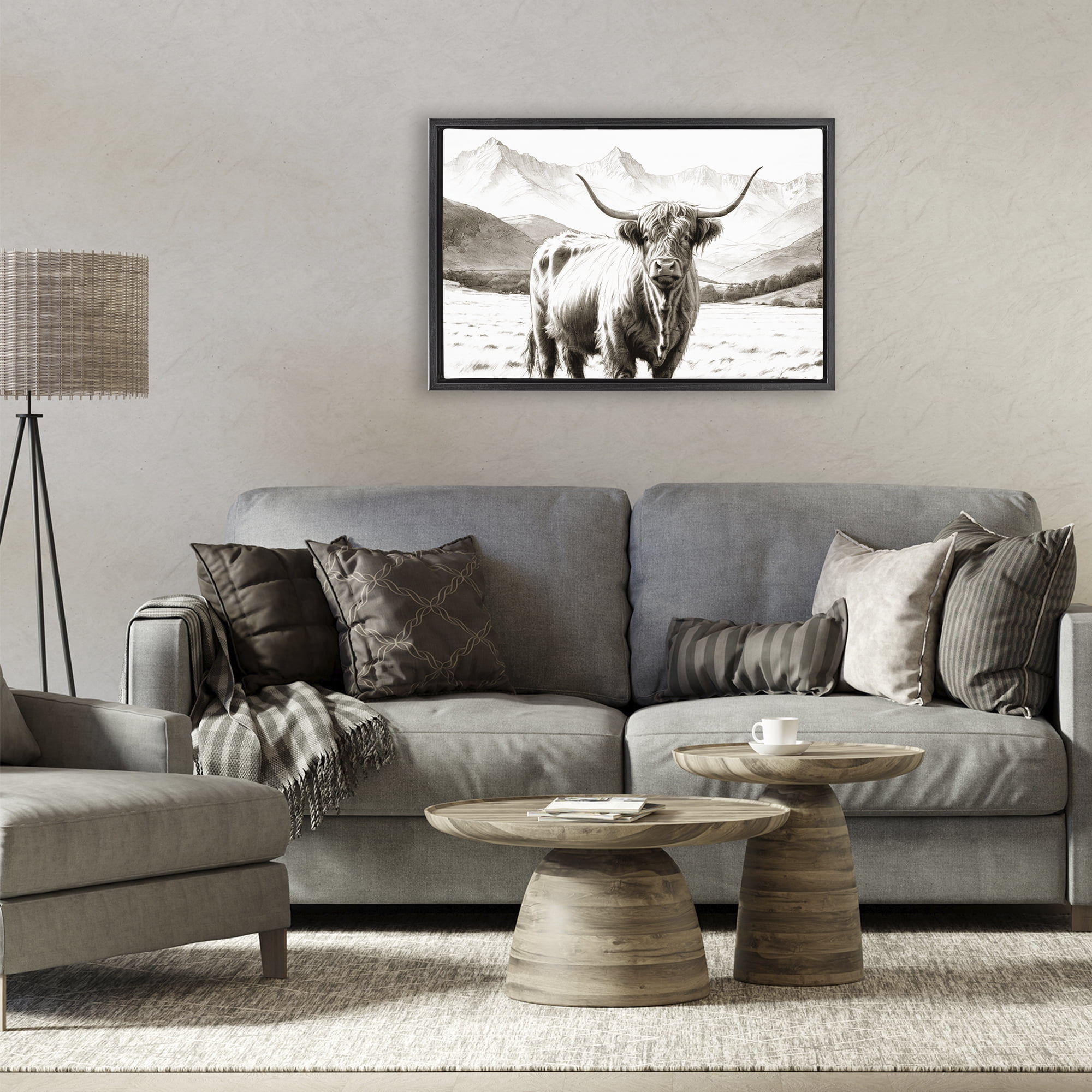 Stupell Industries Highland Sepia Sketch Black Framed Floater Canvas Wall Art, design by Kim Allen