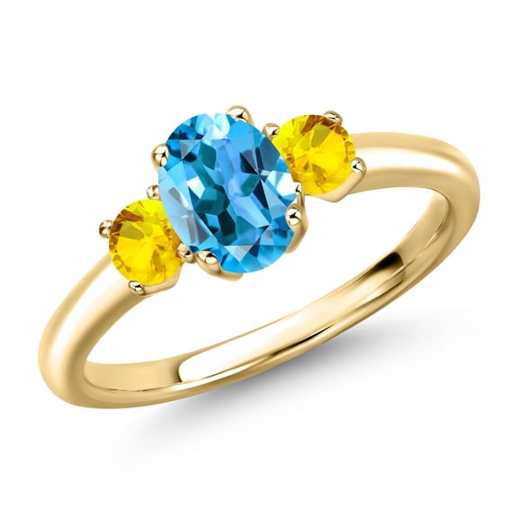 Gem Stone King 10K Yellow Gold Swiss Blue Topaz and Yellow Sapphire Engagement Ring for Women | 1.32 Cttw | Oval 7X5MM | Gemstone November Birthstone | Size 8