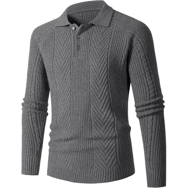 Chandail Ajusté pour Homme, Chandail Tricoté à Manches Longues avec Col Rabattu, Tenue Décontractée de Base pour l'Automne et l'Hiver