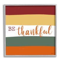 Stupell Industries Be Thankful Autumn Stripes Graphic Art Gray Framed Art Print Wall Art, Design by Gigi Louise