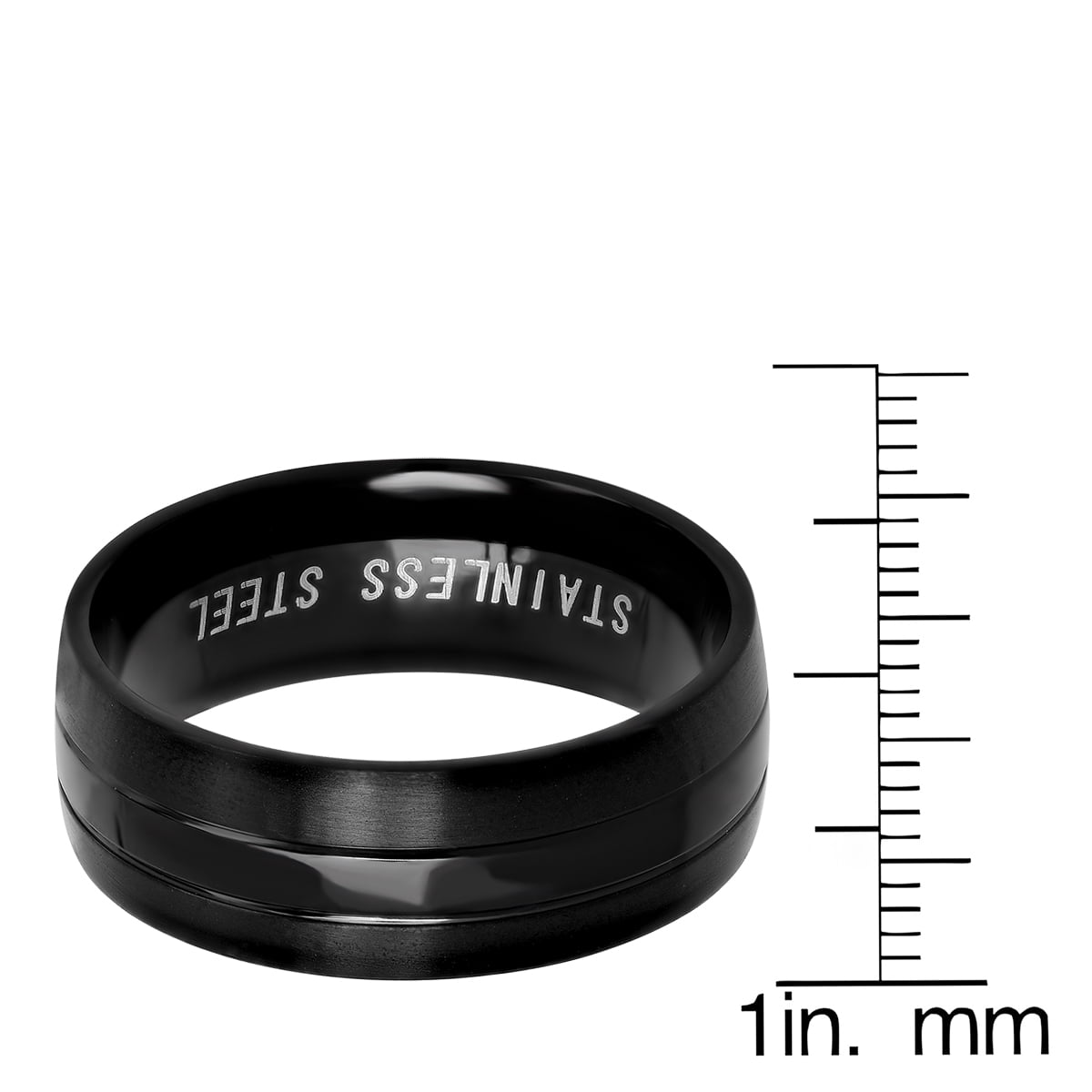 Men's Black IP Stainless Steel Matte Ring with Polished Center Inlay