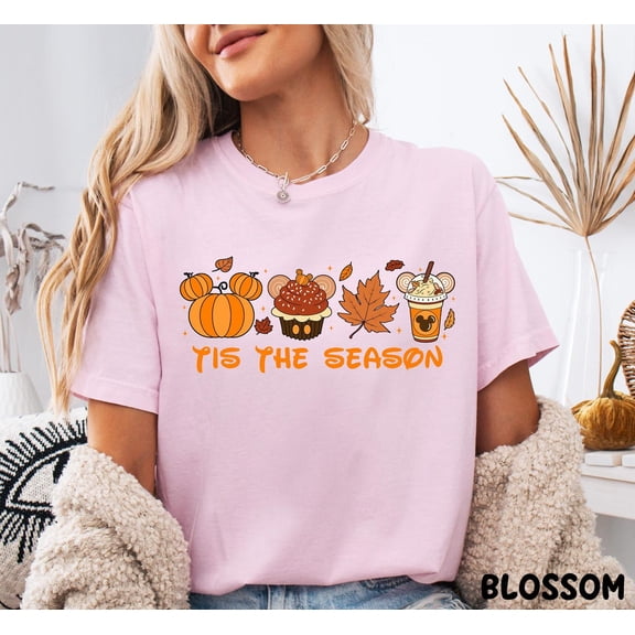 MoodThreads Studio Unisex Tis the Season Cute Pumpkin Coffee Cupcake Fall Garment-Dyed Graphic Tee