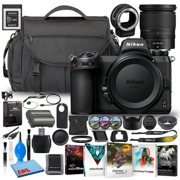 Nikon Z 6II 24.5MP Mirrorless Digital Camera with 24-70mm Lens (1663) (Model) Bundle with Sony 64GB XQD Memory Card   Nikon FTZ Adapter   Camera Bag   Editing Software