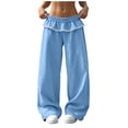 thumbnail image 5 of Women Fall And Winter Lace Trimmed Loose Casual Pants Solid Color Pocket Pants Sporty Gym Athletic Fit Jogger Pants M Sky Blue Womens Cargo, 5 of 6