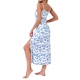 thumbnail image 3 of INSPIRE CHIC Women's Nightgown Chemise Floral Split Midi V Neck Bow Spaghetti Strap Cami Lingerie Pajama Dress S White with Blue Floral, 3 of 6