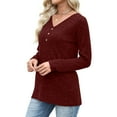 thumbnail image 3 of Womens Knitted Ribbed Fall Clothes, Long Sleeve Pullover for Women Fashion Loose Fit Solid Color Button Up V Neck Sweaters, 3 of 6
