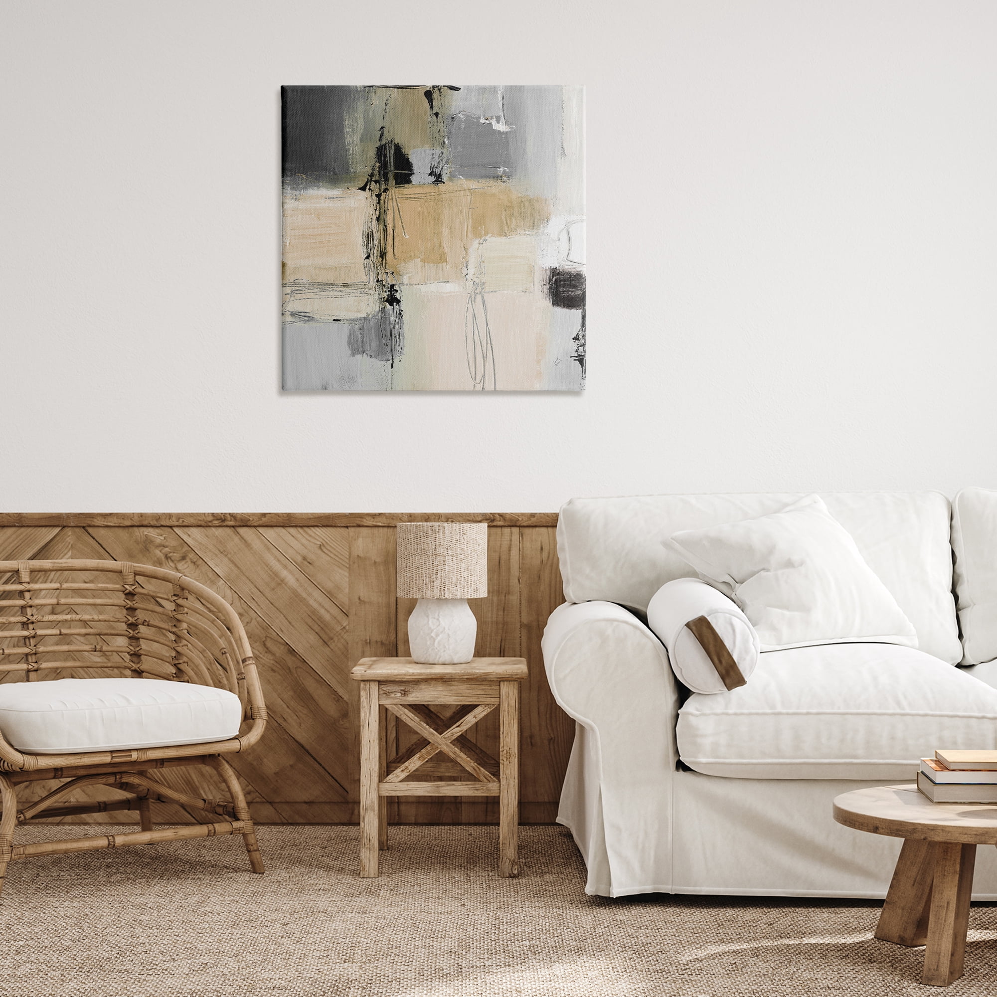 Stupell Industries Tan & Grey Rustic Collage Abstract Painting Gallery Wrapped Canvas Art Print Wall Art, 30 x 30