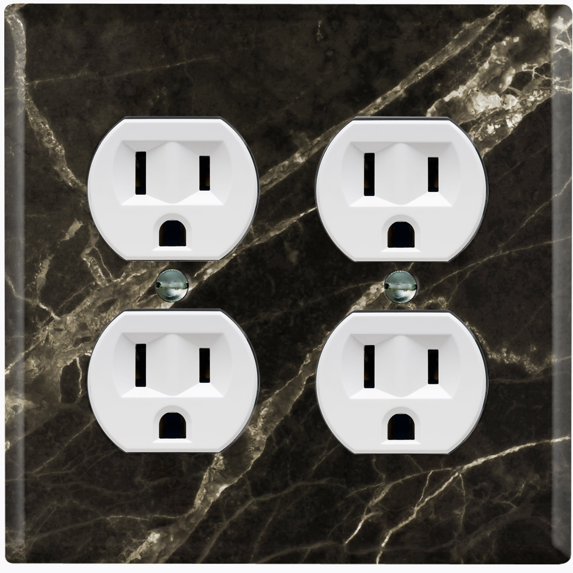 Metal Light Switch Plate Outlet Cover (Image of Marble Black MAR005)