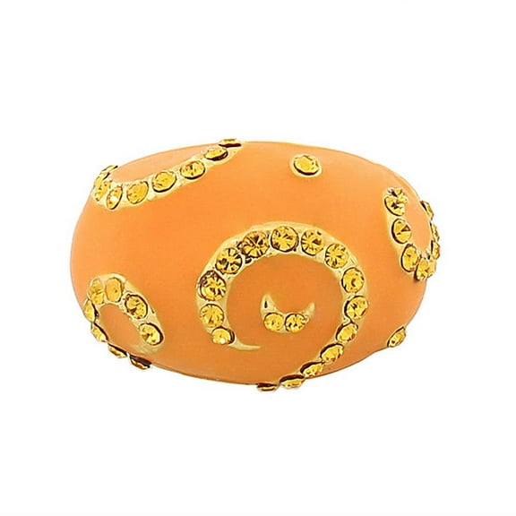 Fashion Alloy Yellow Gold-Tone Orange CZ Statement Cocktail Ring