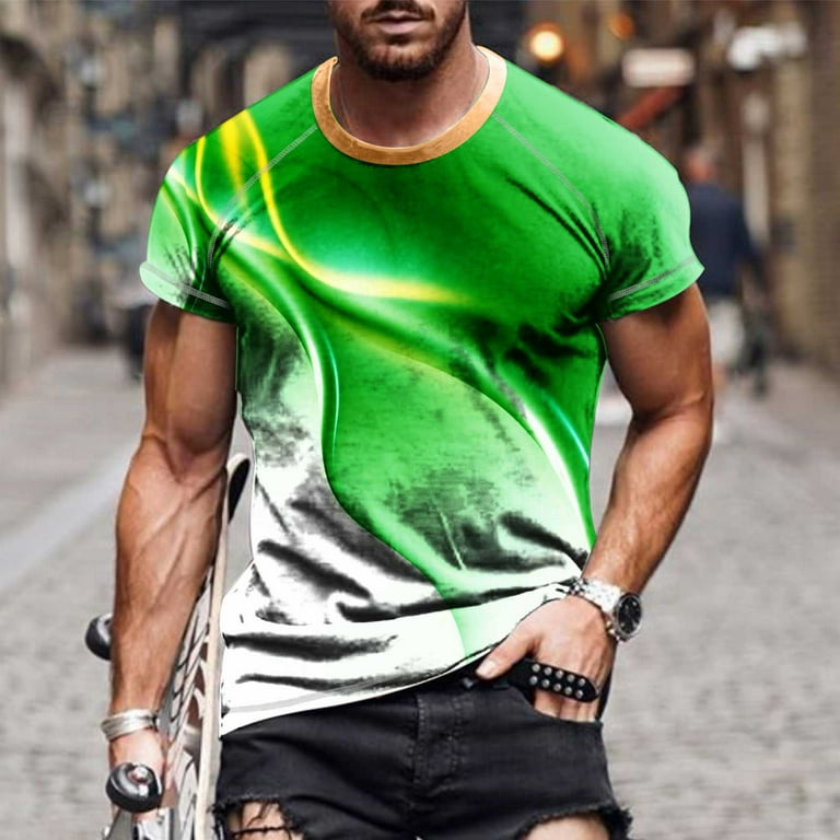 Men's Geometric Print Muscle Fit T Shirt Funky Graphic Tees Short