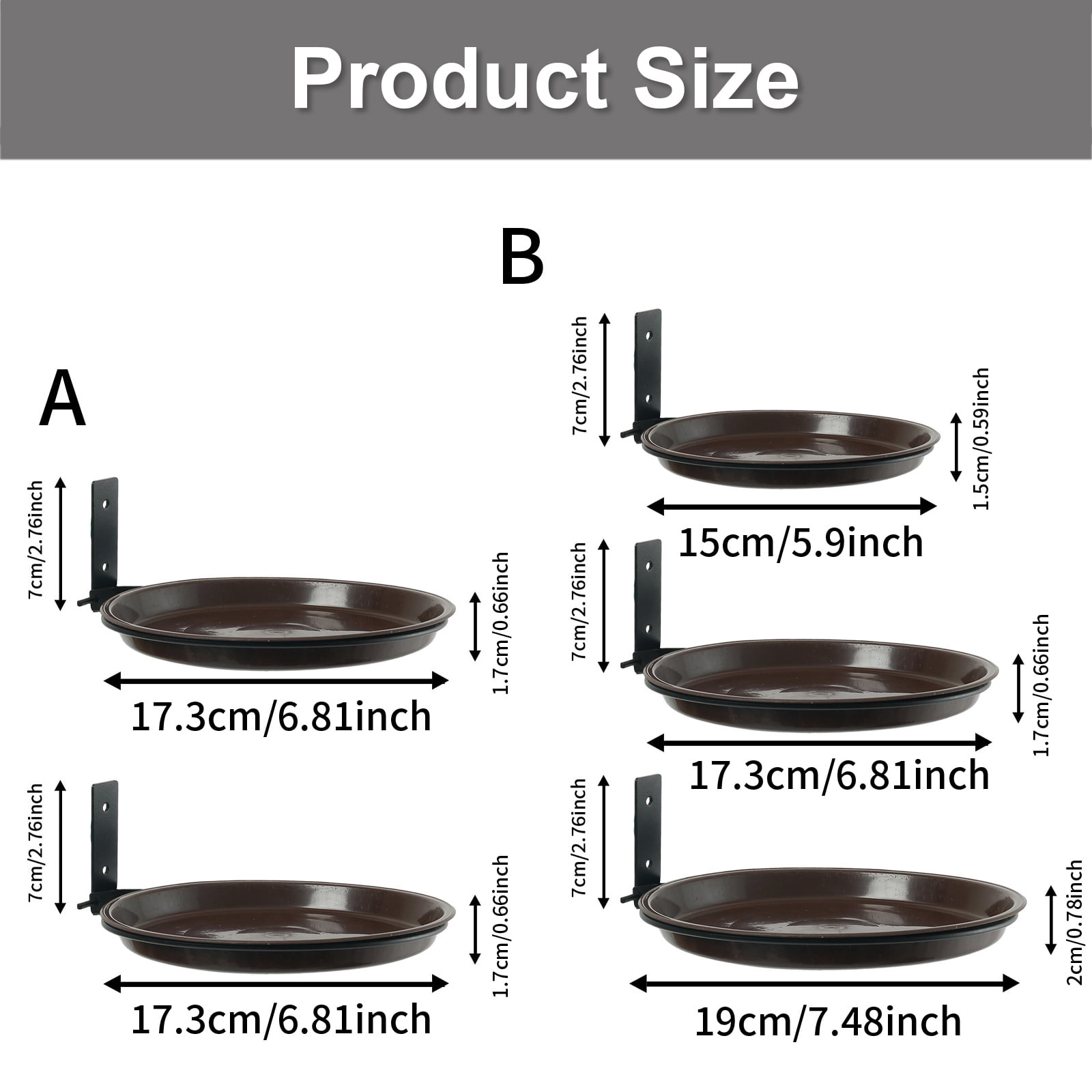 3pcs Fence Bird Feeder Bath Tray for Outside, Plastic Wild Bird Bath Bowl with Metal Holder for Post