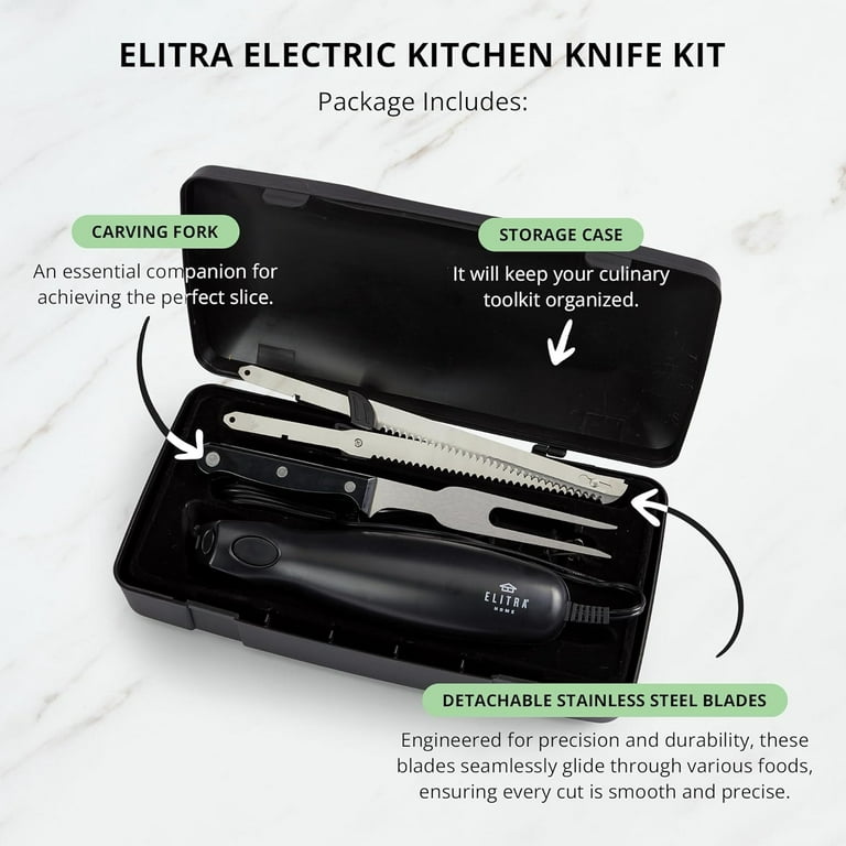 Elitra Home Professional Grade Easy Slice Electric Kitchen Knife, Includes  Stainless Steel Serrated Blade, Carving Fork, And Storage Case : Target