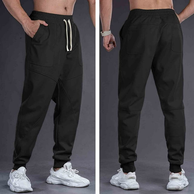 Ceisia Men Solid Color Loose Casual Pants Elastic Waist Drawstring Sports Gift Work Trousers