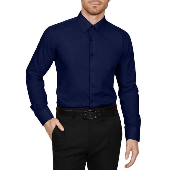 J. METHOD Men's Dress Shirt – Classic Long Sleeve Slim Fit Button Down Solid Color Top S-5XL NEMT104 Navy 1X 32/33