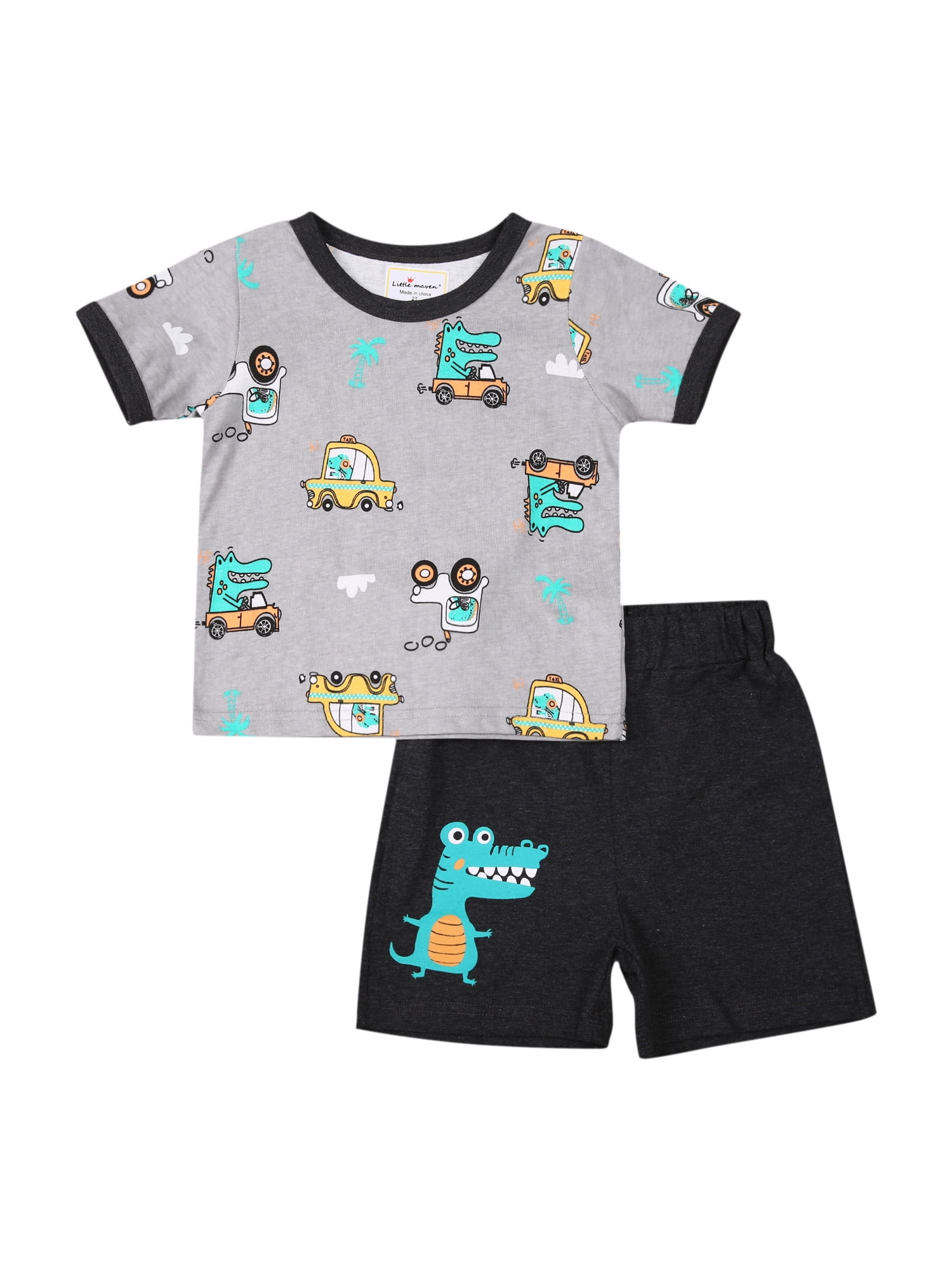 Toddler Child Baby Boys Girls Short Sleeve Cartoon Top+Shorts Outfit Clothes Set