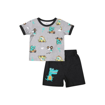 

SSPalu Boys Cartoon Pattern Round Neck Short Sleeve Top Shorts Suit