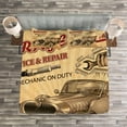 thumbnail image 3 of Ambesonne Vintage Quilted Bedspread Set 3 Pcs, Old Style Car Repair, Queen Size, Sepia Red, 3 of 3
