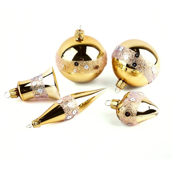 Hanging Ornaments for Christmas Hand-Painted Golden Glass Christmas Tree Ornament Set of 5 Mini Ornaments for Xmas Decoration Present for Xmas Trees Holiday Ornaments