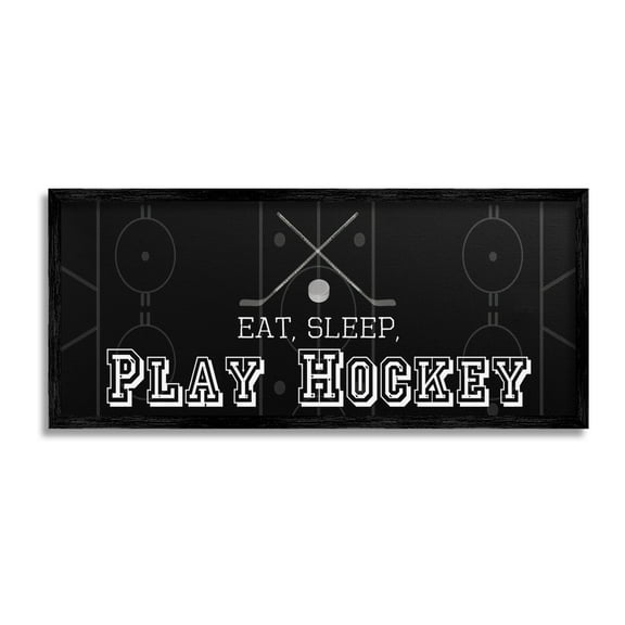 Stupell Industries Eat Sleep Hockey Phrase Sports Painting Black Framed Art Print Wall Art, 24 x 10