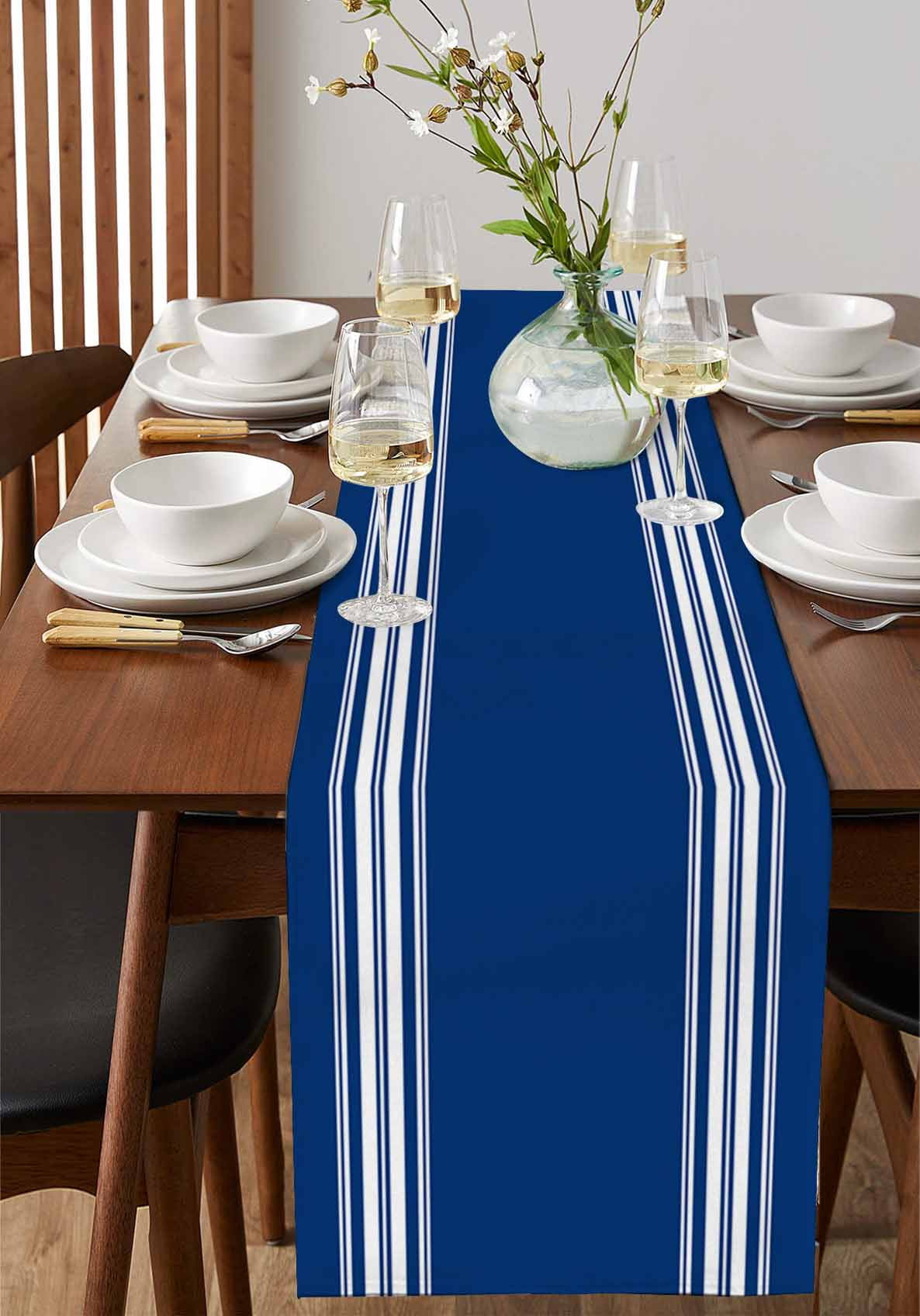 Ldtrchee Blue Striped Table Runner 36 Inches, Farmhouse Blue White Stripes Bed Runner Dresser Scarves Tabletop for Indoor Outdoor Parties/Ceremony/Banquet, 13"x 36"