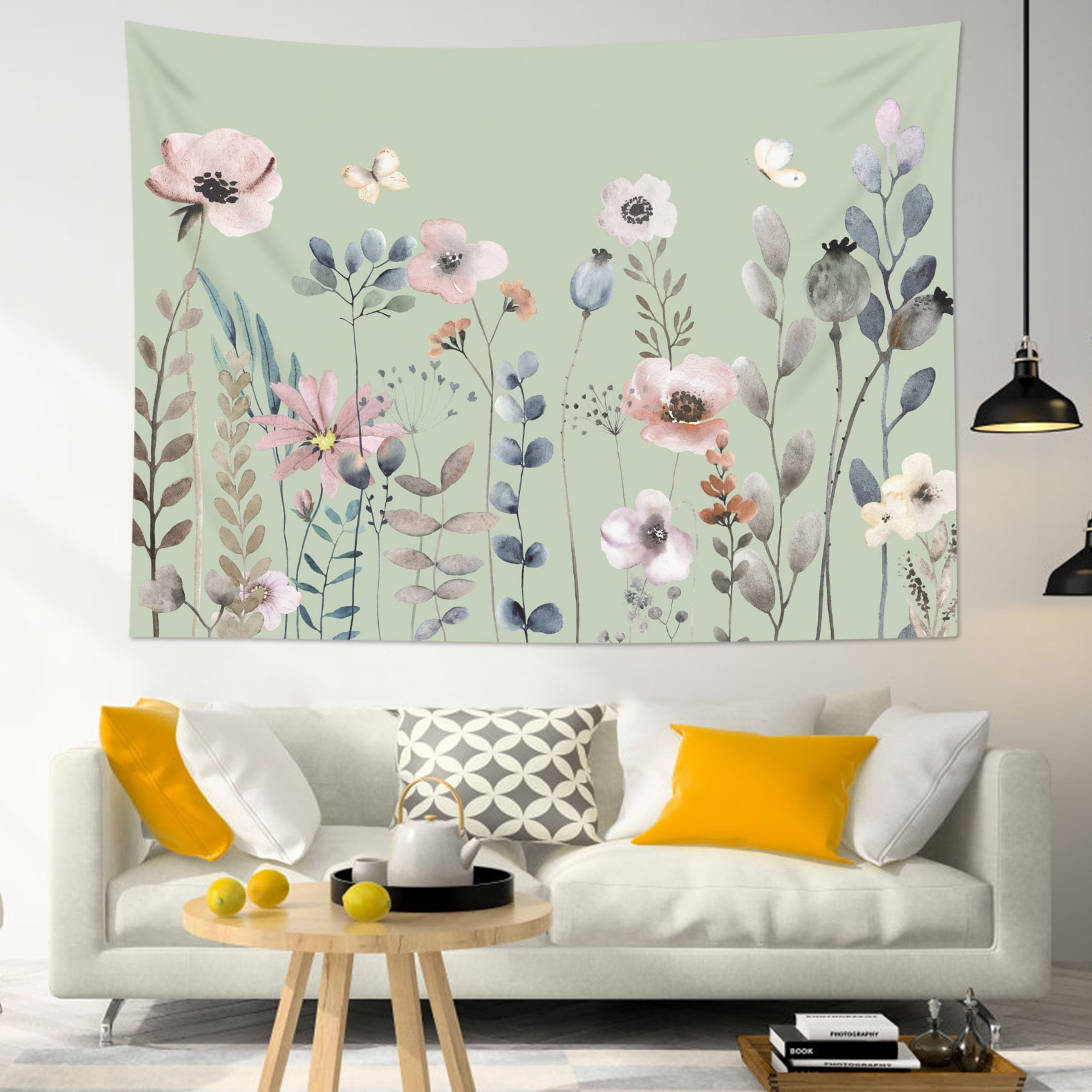 HVEST Country Wildflower Tapestry Wall Hanging Watercolor Flower