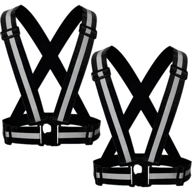 Huggegwe Gilet de Sécurité Réfléchissant avec Sangle - Lot de 2-10 Équipement de Course Réglable Haute Visibilité pour Femmes Hommes Nuit AZ824-9444