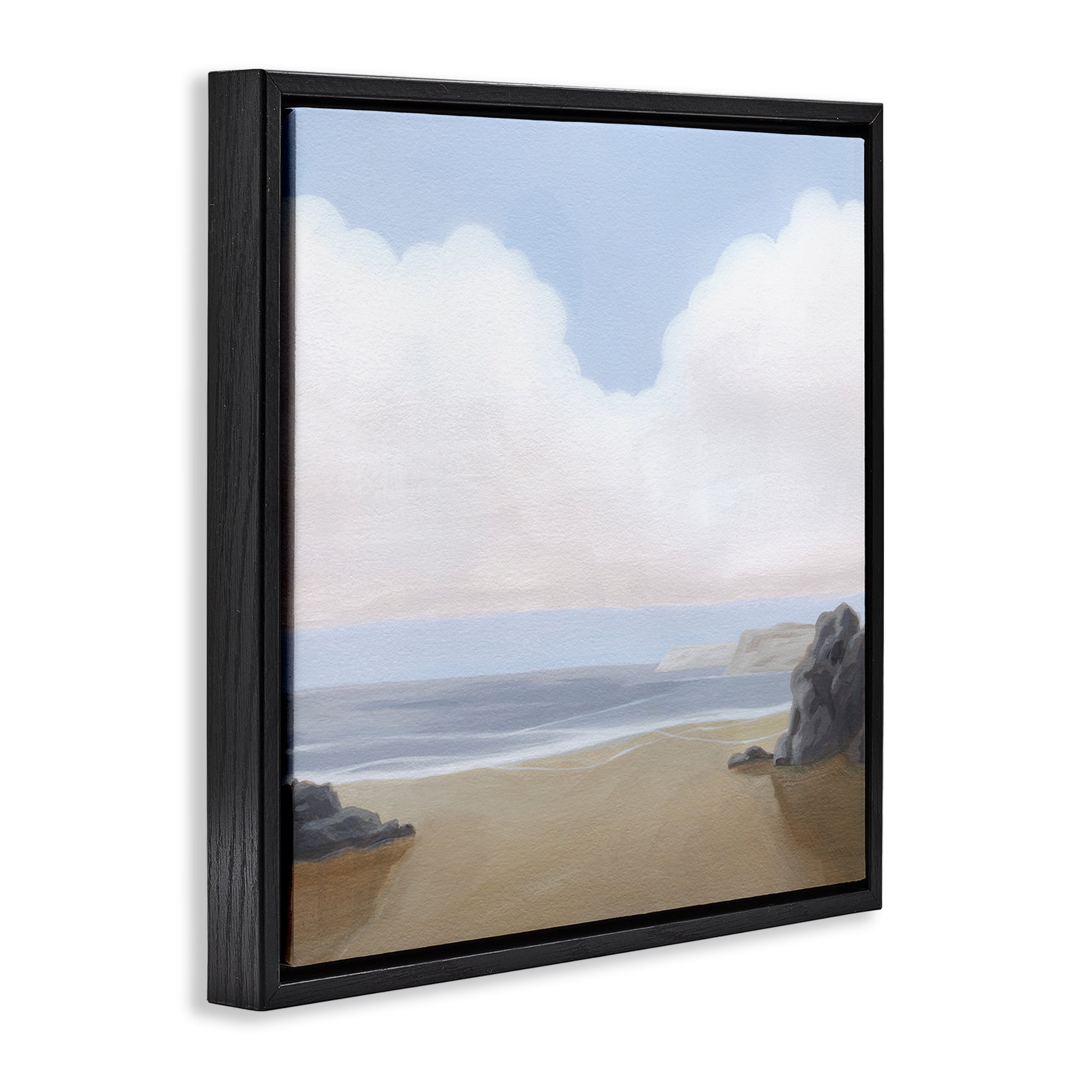 Stupell Industries Soft Clouds Over Beach Landscape Painting Black Floater Framed Canvas Art Print Wall Art, 25 x 25