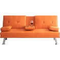 thumbnail image 2 of Faux Leather Convertible Folding Futon Sofa Bed with 2 Cup Holders - Orange, 2 of 9
