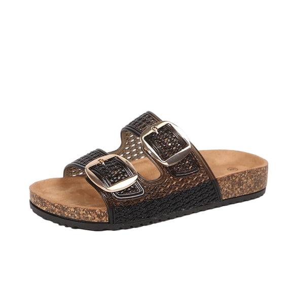 Rexoro Women Comfort Slides Adjustable Buckle Sandals PVC Strap Cork Footbed for Beach