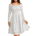 thumbnail image 2 of Women's Lace Dress One-Line Neck Clothing Business Fashion Trend Women's Gown Tight Fitting Elegant Atmospheric Dresses Women Evening Dress White L, 2 of 4