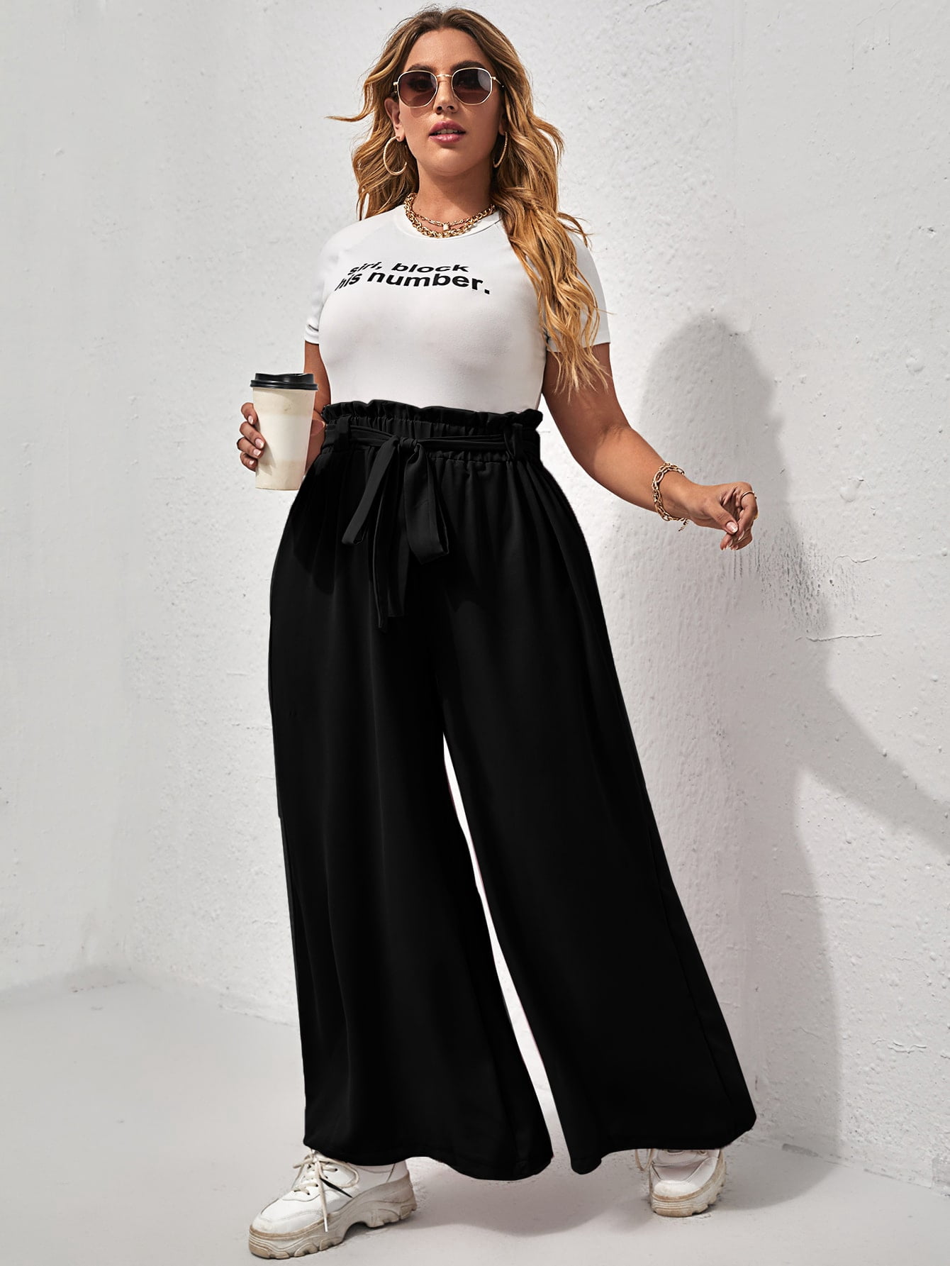 Casual Women's Plus Size Paperbag Waist 