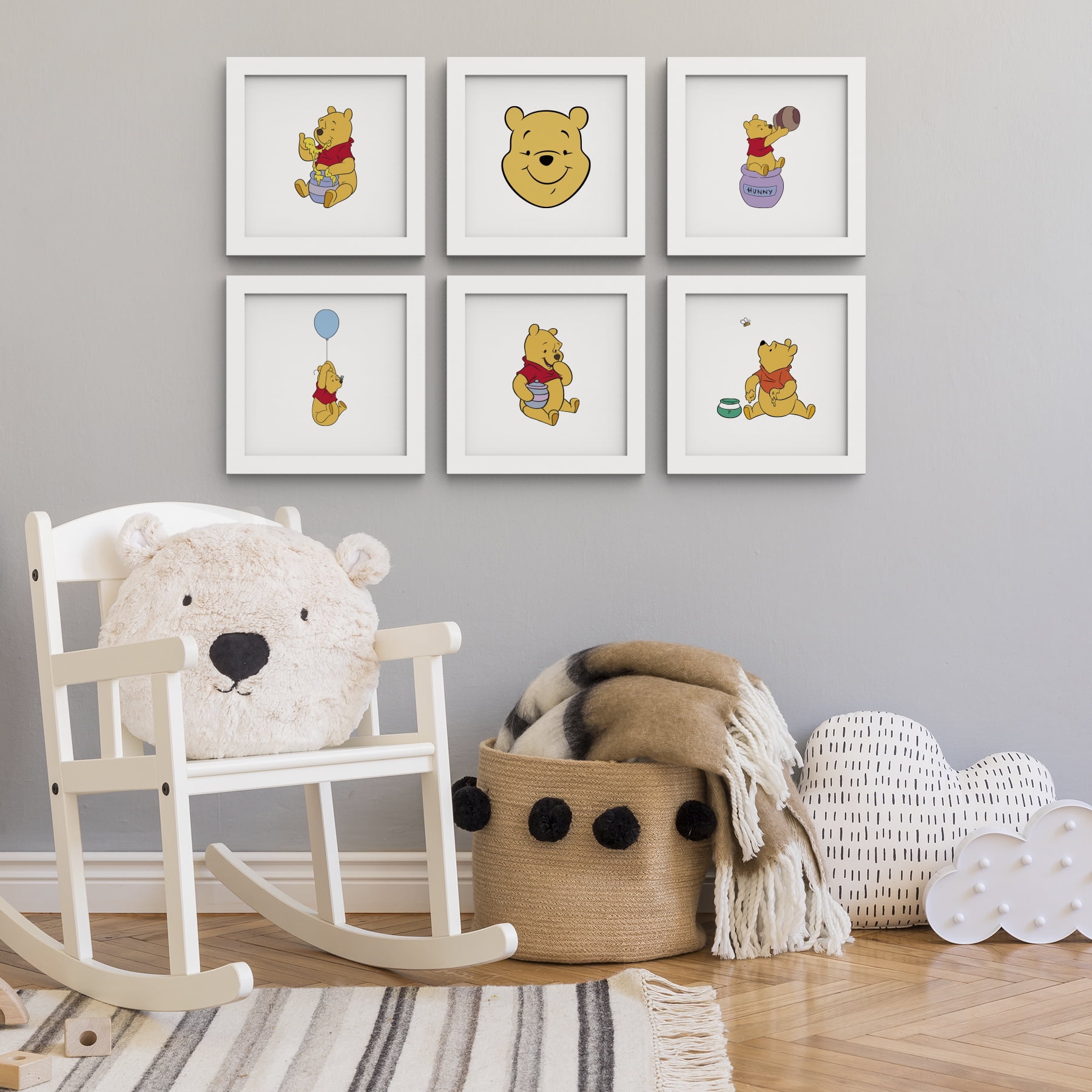 Gallery Pops Disney Winnie The Pooh - Classic Pooh Wall Art Bundle (6-Pack), White Framed Version, 12" x 12"