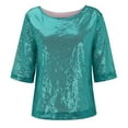 thumbnail image 2 of Yubnlvae Women's Sequin Round Neck T-Shirt Loose Fit Summer Casual Blouse 2025 Trendy Top, Sky Blue, Xxl, 2 of 6