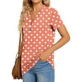 thumbnail image 4 of CheerKidz Women's Polka Dots V-Neck Button Up Short Sleeve Top Playful Print Summer Blouse 2025 Clothes Inspired Fashion Tee(Rose Gold,S), 4 of 7
