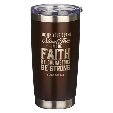 

Christian Art Gifts Stainless Steel Double Wall Vacuum Insulated Travel Mug Tumbler for Women & Men: Stand Firm - 1 Cor. 16:13 Bible Verse Non-toxic BPA-free Clean Hot/Cold Drinkware Brown 18 oz.