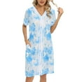 thumbnail image 5 of WBQ Nightgown for Women Short Sleeve Nightshirt V Neck Sleepwear with Pockets Printed Knee Length Nightdress House Lounge Dresses Loose Housecoat, S-2XL, 5 of 7