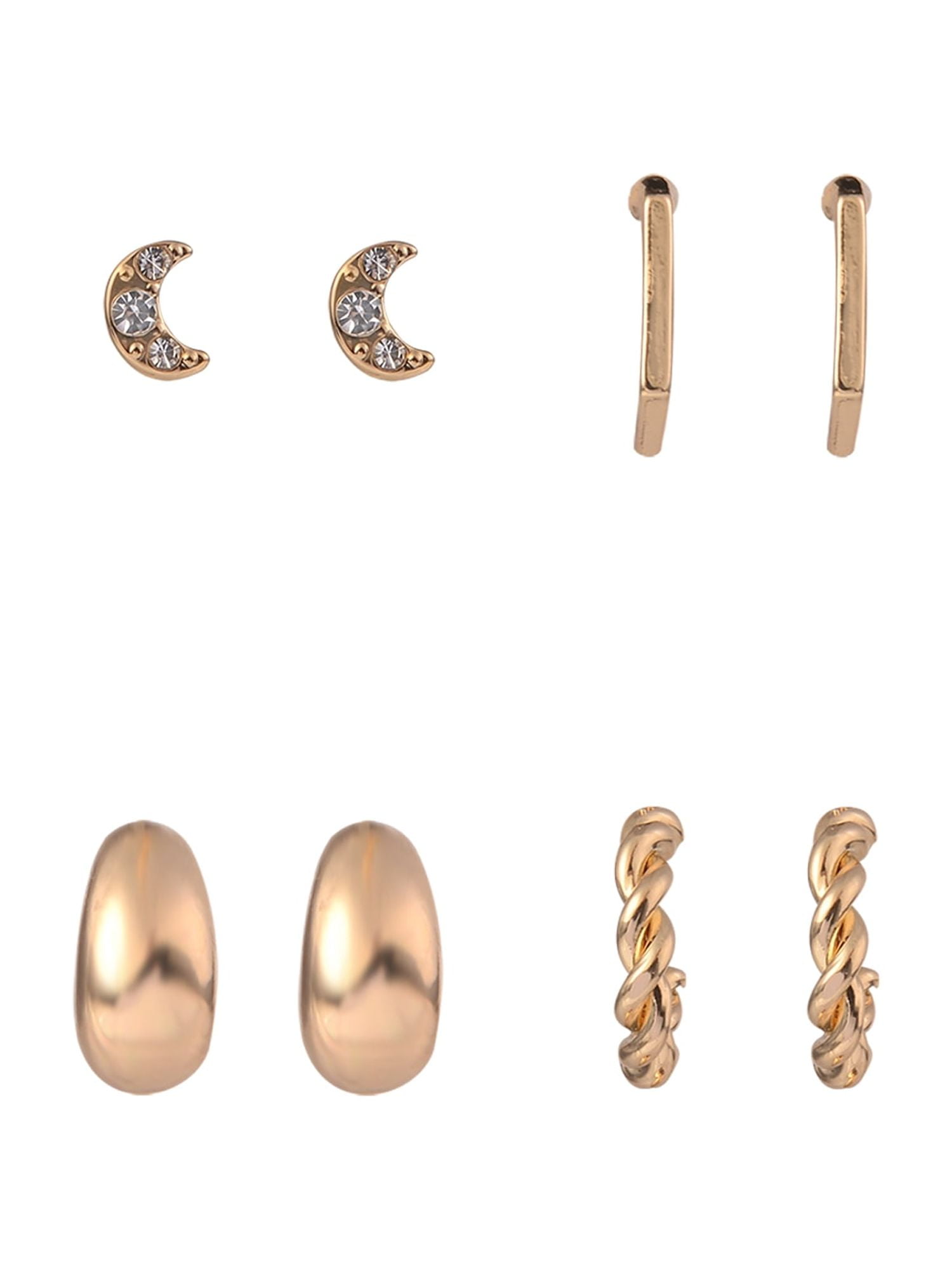 No Boundaries Women's Gold-Tone Stone Hand Twist Hoop Multi Earrings Set, 9-Pairs