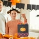 thumbnail image 4 of Cesta de Almacenamiento de Lino Sintético con Diseño de Calabaza Fantasma de Halloween Bordada, Ideal para Centros Comerciales, Decoración Interior y Exterior., 4 of 6