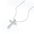 thumbnail image 3 of Shared-Prong 0.10 TCW Round Shape Moissanite Pave Style Cross Pendant Necklace in 18K White Gold Plating over Silver, 3 of 16