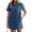 Blue, variant on Women Summer Denim Dress Short Sleeve Button Down Collared Loose Fit Casual Jean Mini Dress