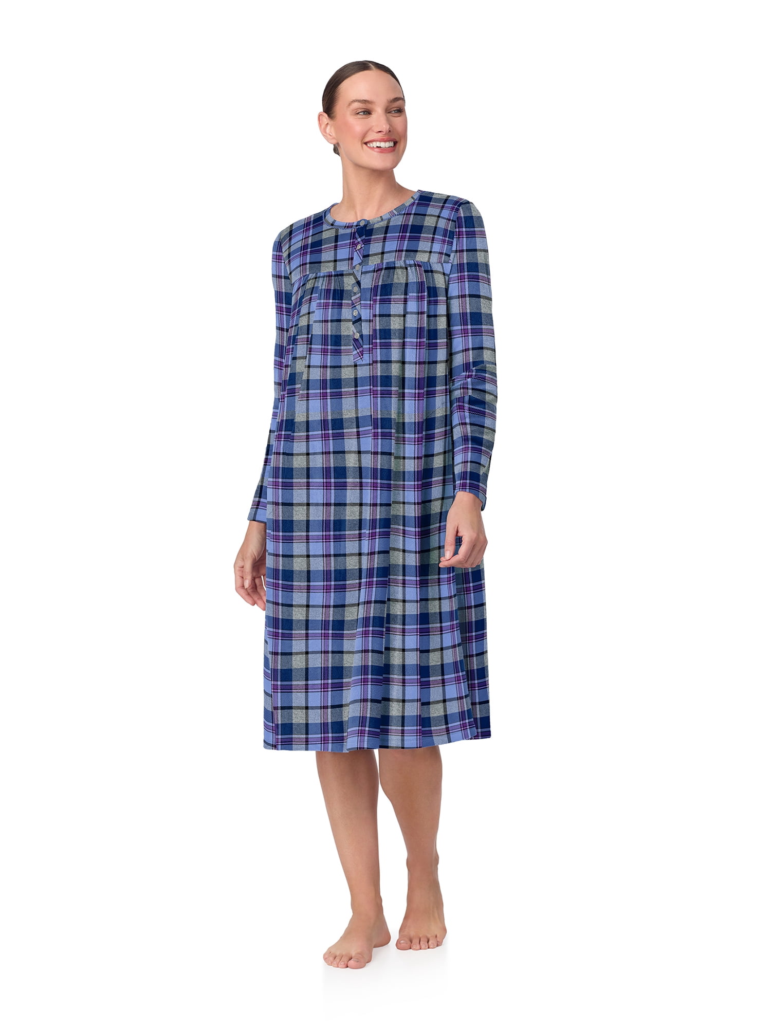 Aria Women’s Long Sleeve Stretch Velour 44" Sleepwear Nightgown, Sizes XS-5X