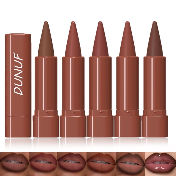 Dulele Juego de 5 delineadores de labios mate con crayón, delineador de labios suave y degradado, delineador de labios natural de larga duración, lápiz de maquillaje de labios antiadherente