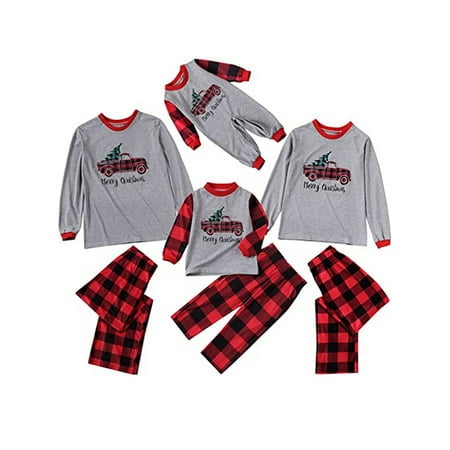 

Viworld Merry Christmas Matching Family Pajamas Sets Truck Driving Printed Long Sleeve Tops and Pants Loungewear