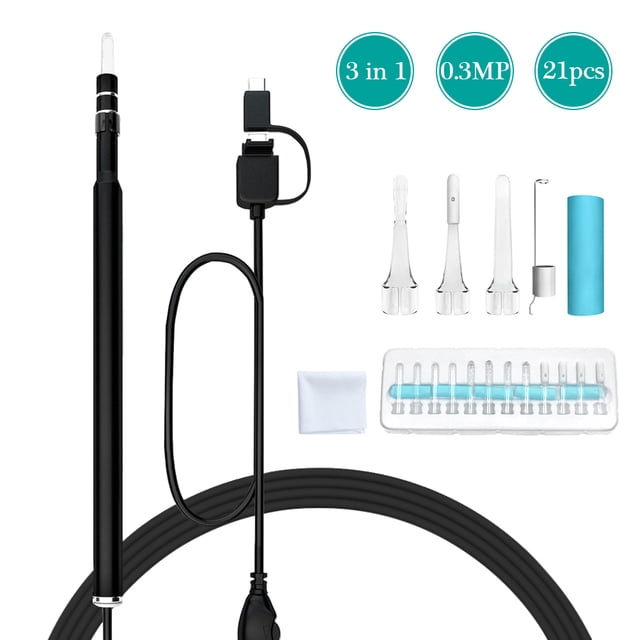 Endoscopio,3-en-1 USB limpieza del oído earpick endoscopio luz LED multifuncional inspección del bor Tomshoo Negro