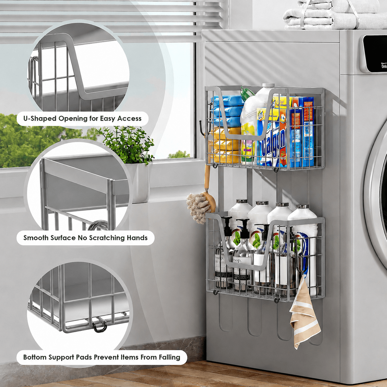 Gray Magnetic Shelf for Fridge, Fruit Potato and Onion Storage Bins, Magnetic Spice Rack Shelves for Side of Refrigerator, Fruit Basket Magnetic Fridge Shelf Kitchen Pantry Storage Organizer