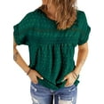 thumbnail image 3 of UVN Summer Shirts for Women Short Sleeve Blouses Ladies Crewneck Lace Crochet Tops Dressy Chiffon Blouses, 3 of 8